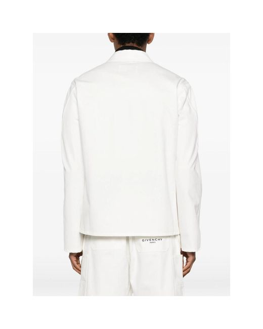 Givenchy White Embroidered-Logo Chest-Pocket Denim Jacket for men