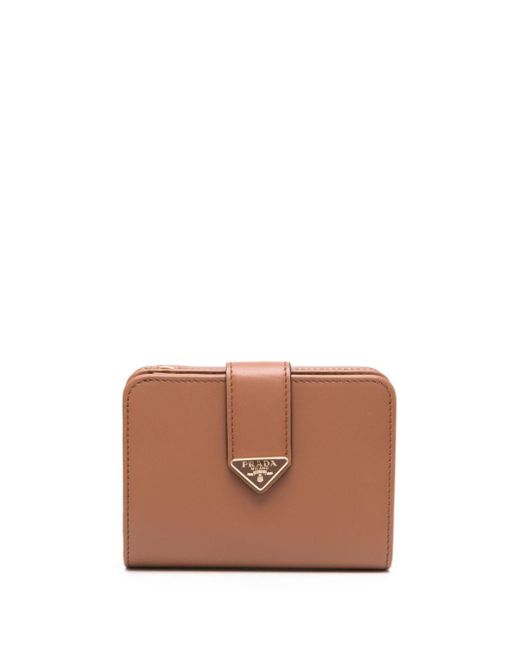 Prada Brown Triangle-Logo Leather Bi-Fold Wallet
