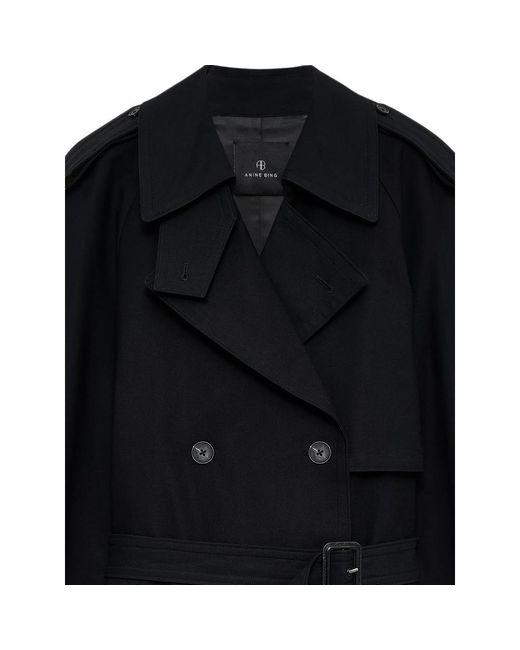 Anine Bing Black Pascale Double-Breasted Belted Trench Coat