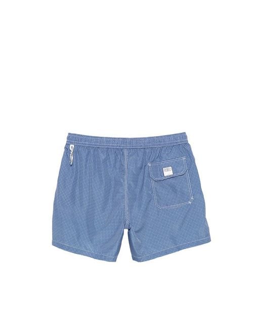 Fedeli Blue Patterned Swim Shorts for men
