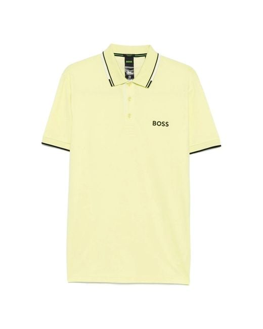 Boss Yellow Logo-Print Polo Shirt for men