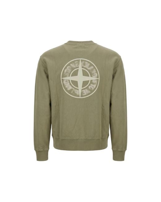 Stone Island Green Logo-Print Long-Sleeve Sweatshirt for men