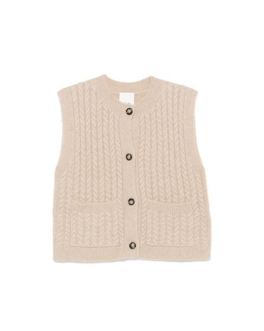 Allude Natural Cable-Knit Button-Up Cardigan