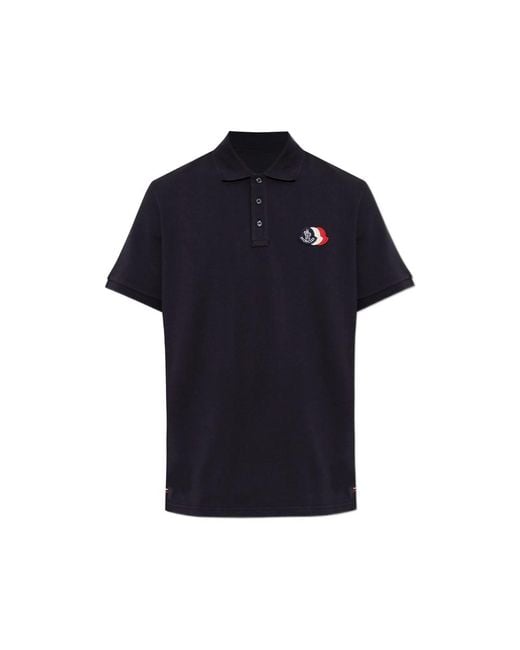 Moncler Blue Logo-Patch Short-Sleeve Polo Shirt for men