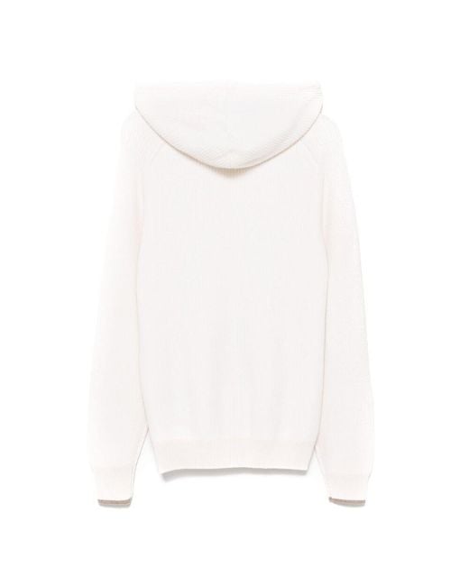 Eraldo White Ribbed-Knit Hoodie for men