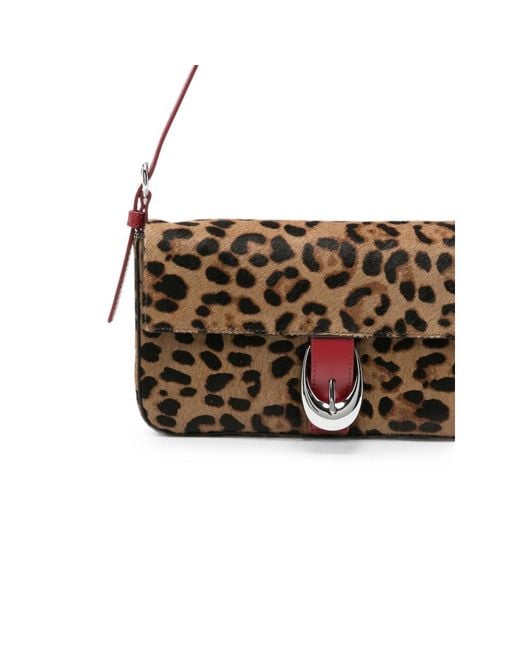 Staud Brown Leopard-Pattern Leather Shoulder Bag