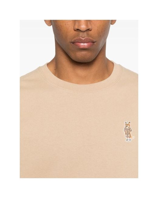 Maison Kitsuné Natural T-Shirt With Logo Detailing for men