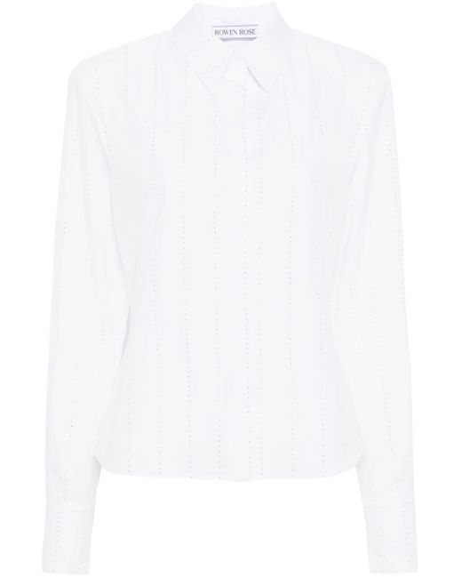 ROWEN ROSE White Crystal-Embellished Cotton Shirt