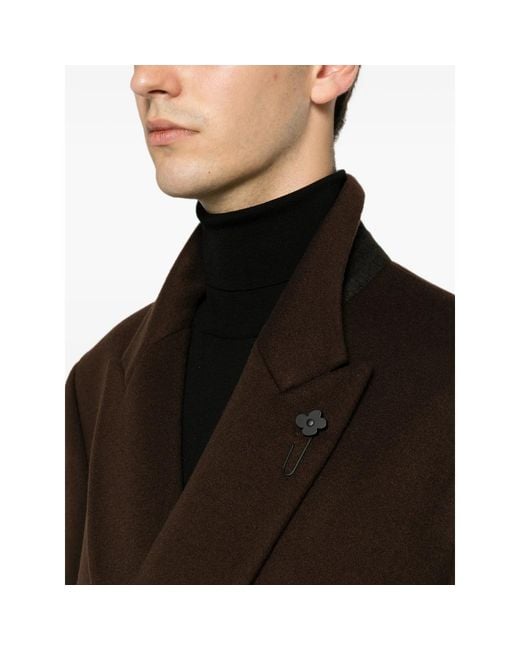 Lardini Brown Pin-Lapel Double-Breasted Coat for men