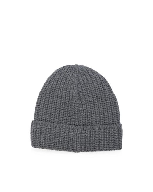 Fileria Gray Ribbed-Knit Beanie Hat for men