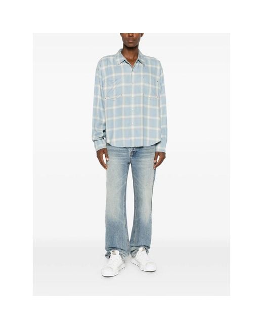 Cole Buxton Blue Check-Pattern Stud-Embellished Shirt for men