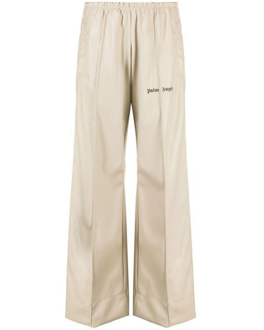 Palm Angels Natural Faux-leather Wide-leg Track Pants