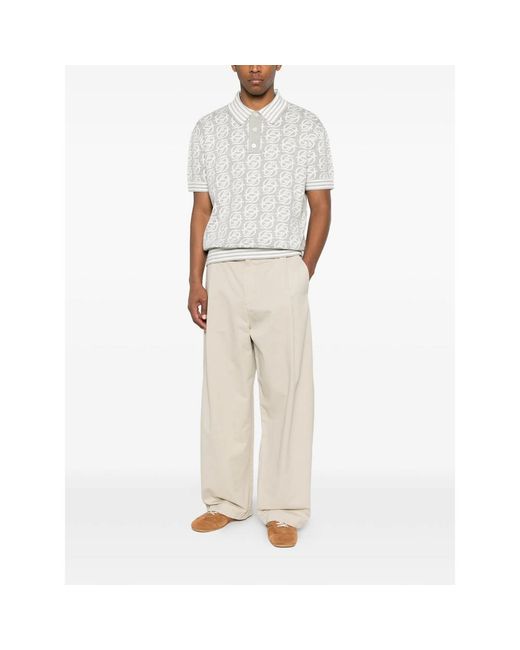 Drole de Monsieur White Monogram-Knit Striped-Trim Polo Shirt for men