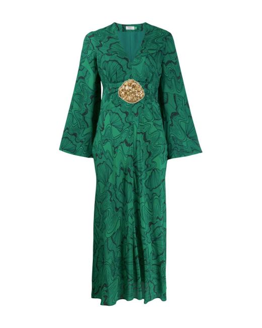 Rixo Green Indra Psychedelic Shell-print Silk Dress