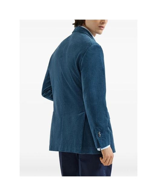 Brunello Cucinelli Blue Denim-Effect Cotton Velvet Tailor Blazer With Peak Lapels for men