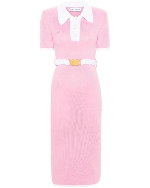 ROWEN ROSE Pink Fisherman'S-Knit Cotton Maxi Dress