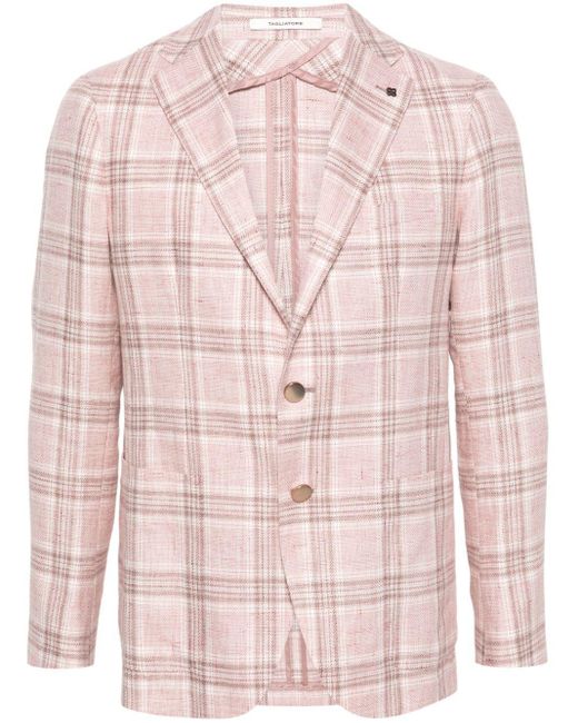 Tagliatore Pink Linen-Blend Checked Blazer for men