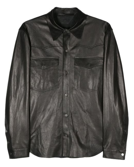 Salvatore Santoro Black Logo-Plaque Leather Jacket for men