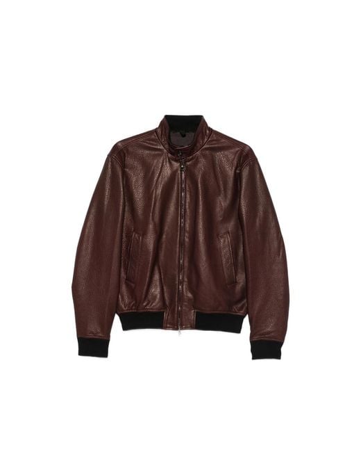 Tagliatore Brown Ice Pebbled Leather Jacket for men