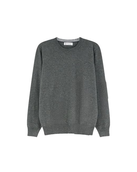 Brunello Cucinelli Gray Crewneck Ribbed-Trim Sweater for men