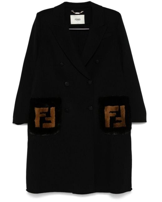 Fendi Black Ff-Fur Detailed Coat