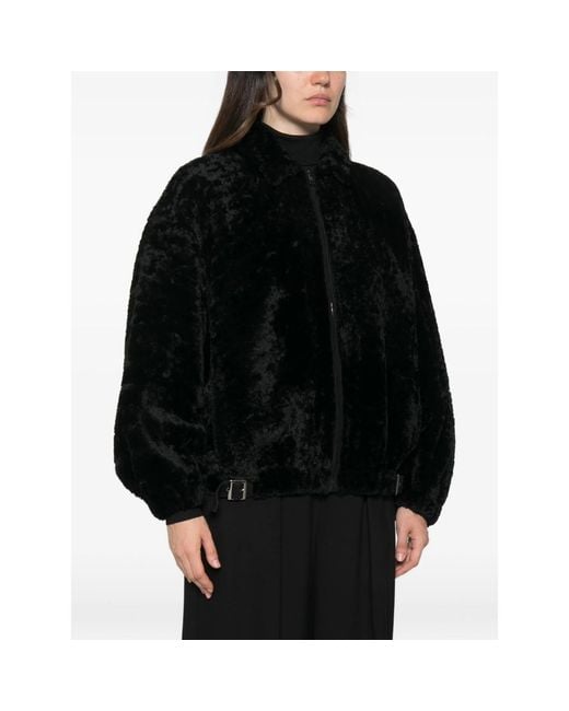 Simonetta Ravizza Black Strappy Buckle-Detail Fur Jacket