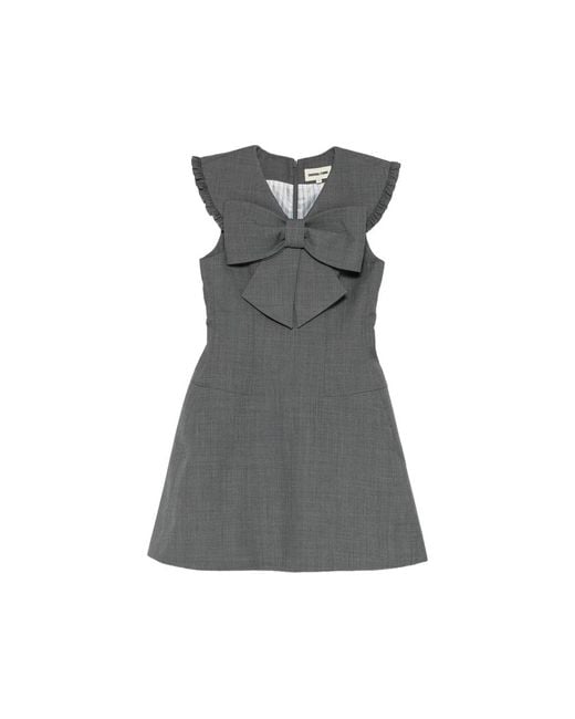 ShuShu/Tong Gray Bow-Detail Ruffled-Shoulder Dress
