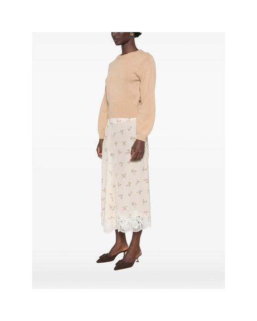 Allude Natural Ribbed-Trim Long-Sleeve Sweater