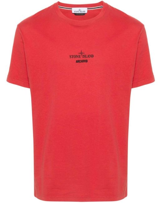 Stone Island Red Logo-Print Cotton T-Shirt for men