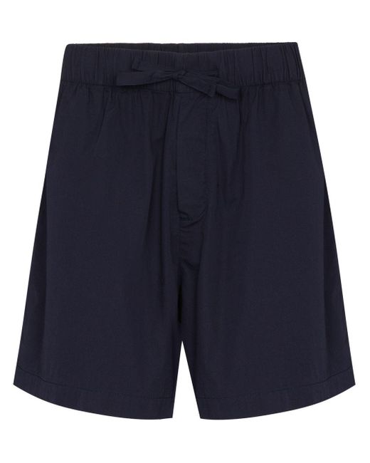 Tekla Blue High-Waisted Drawstring Poplin Shorts
