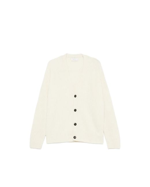 Diana Studio White Ribbed-Knit V-Neck Cardigan for men