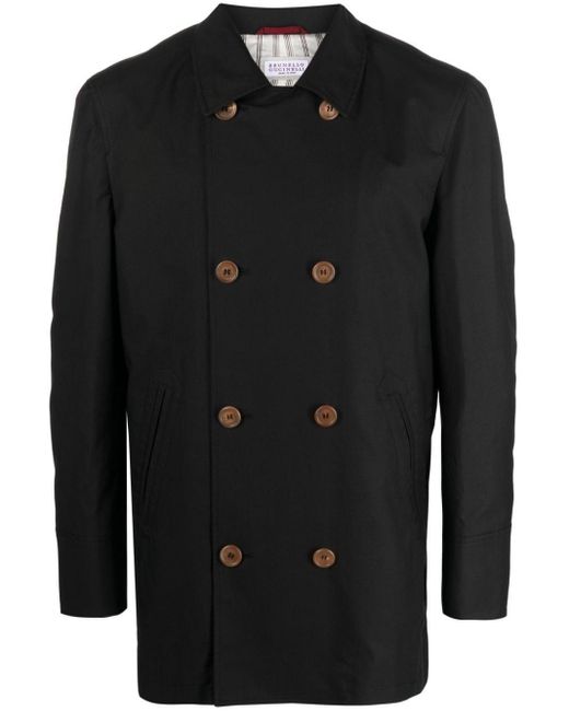 Brunello Cucinelli Black Double-Breasted Gabardine Jacket for men