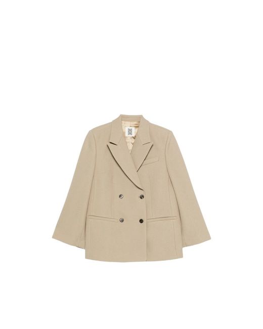 By Malene Birger Natural Double-Breasted Flap Pocket Jacket