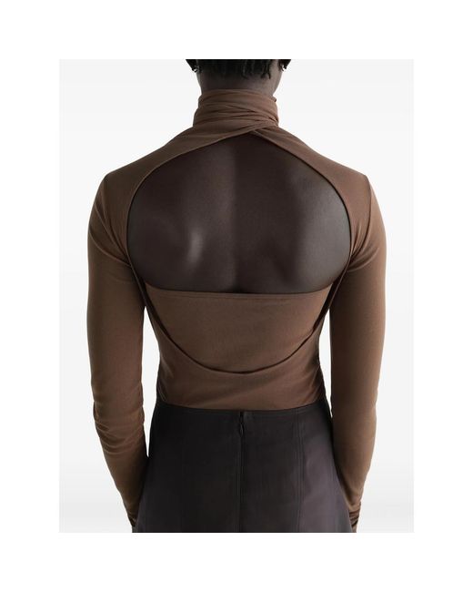 Lemaire Brown Cut-Out Pussy-Bow Top