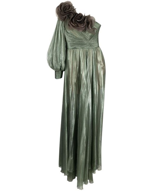 IRIS SERBAN Green Hellen One-Sleeve Maxi Dress