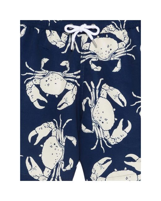 Maison Labiche Blue Crab-Print Swim Shorts for men