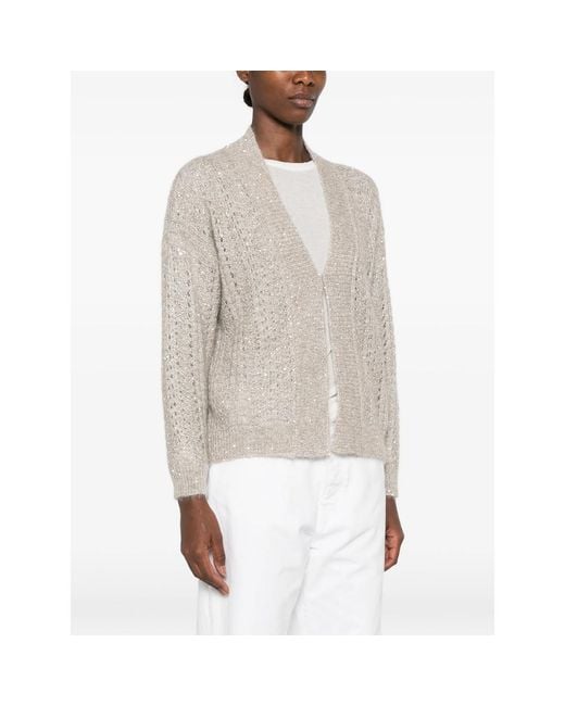 Panicale Natural Sequin-Embellished Open-Knit Cardigan