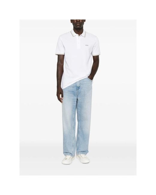 Boss White Logo-Embroidered Polo Shirt for men