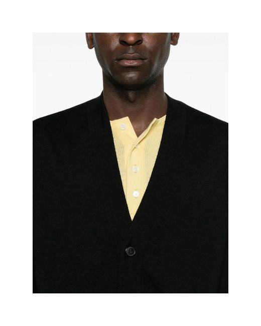 Dries Van Noten Black V-Neck Patch-Pocket Cardigan for men