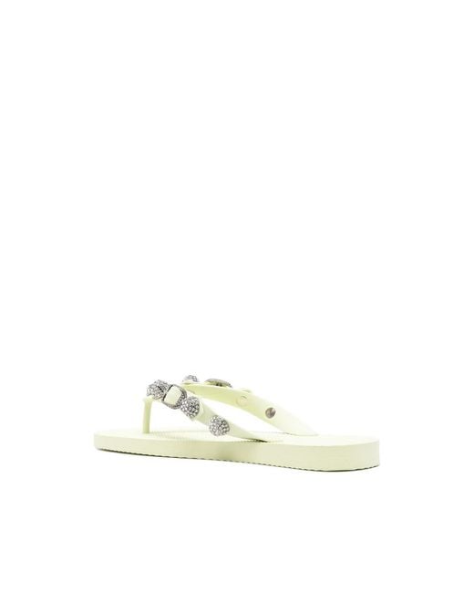 Balenciaga Natural Cagole Crystal-Embellished Thong-Strap Flip-Flops