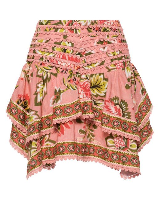 Farm Rio Pink Aura Floral-Print Mini Skirt