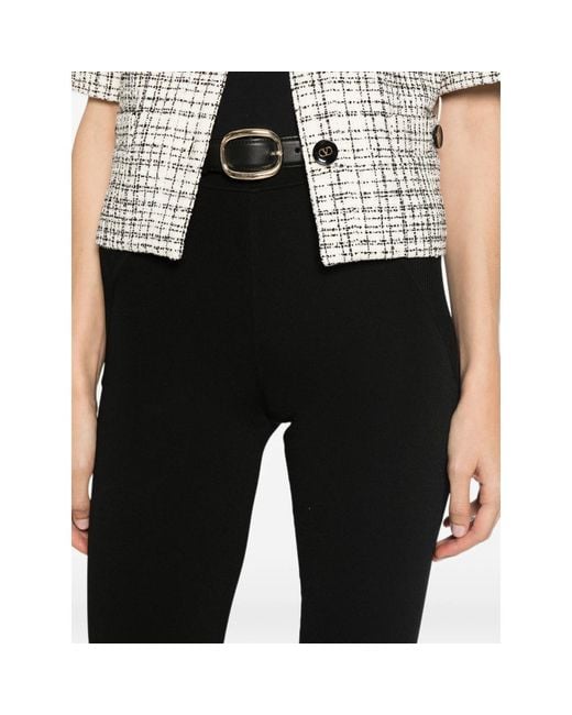 Self-Portrait Black Ribbed-Knit Cropped Trousers