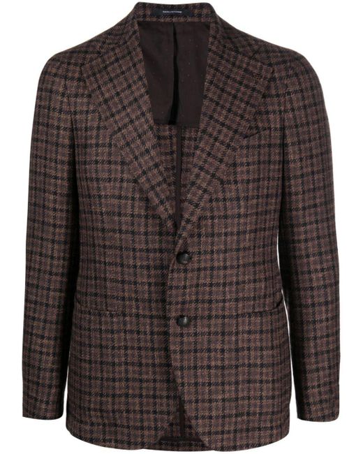 Tagliatore Brown Check-pattern Wool Blazer for men