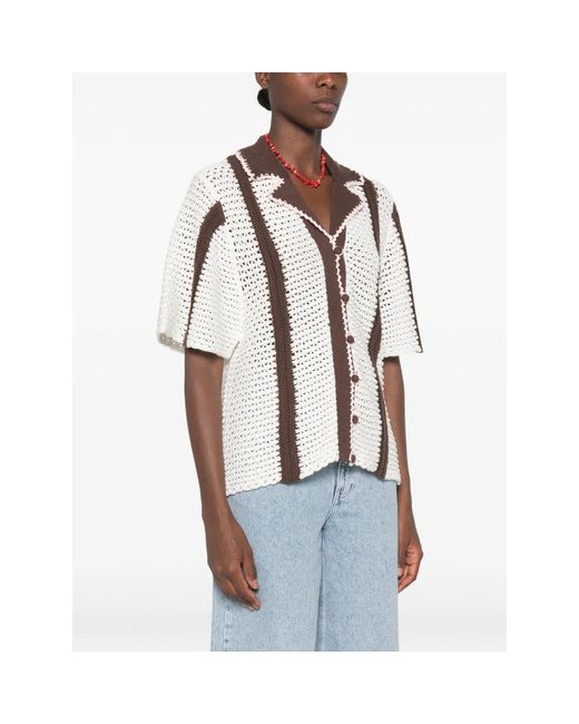 Stine Goya White Crochet-Knit Striped Cardigan