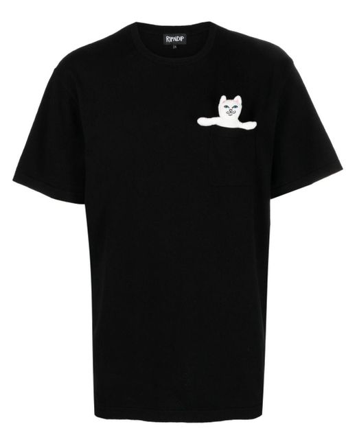 RIPNDIP Black Cat-Print Cotton T-Shirt for men