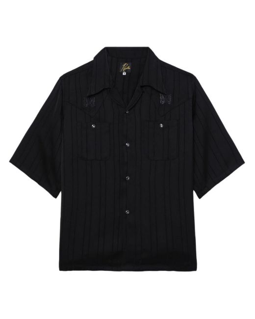 Needles Black Striped Satin Shirt for men