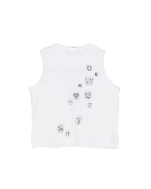 Mother White Graphic-Print Sleeveless Top