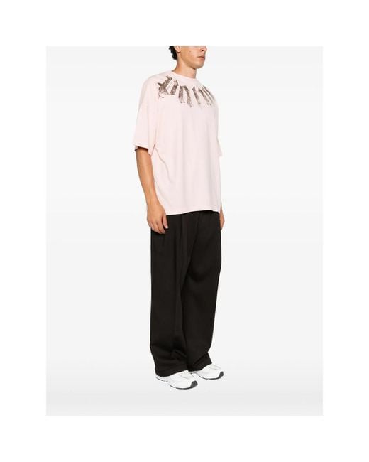 Palm Angels Pink Big Neck Logo Printed T-Shirt for men