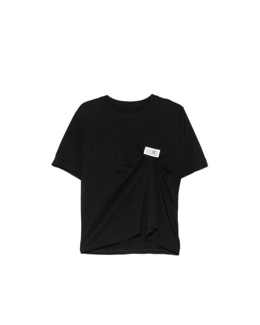 MM6 by Maison Margiela Black Logo-Patch Gathered T-Shirt for men