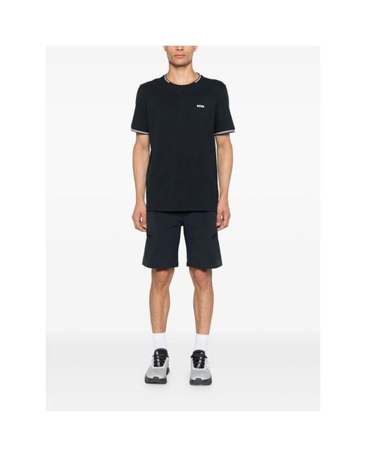 Boss Black Stretch-Cotton T-Shirt With Stripes And Logo for men